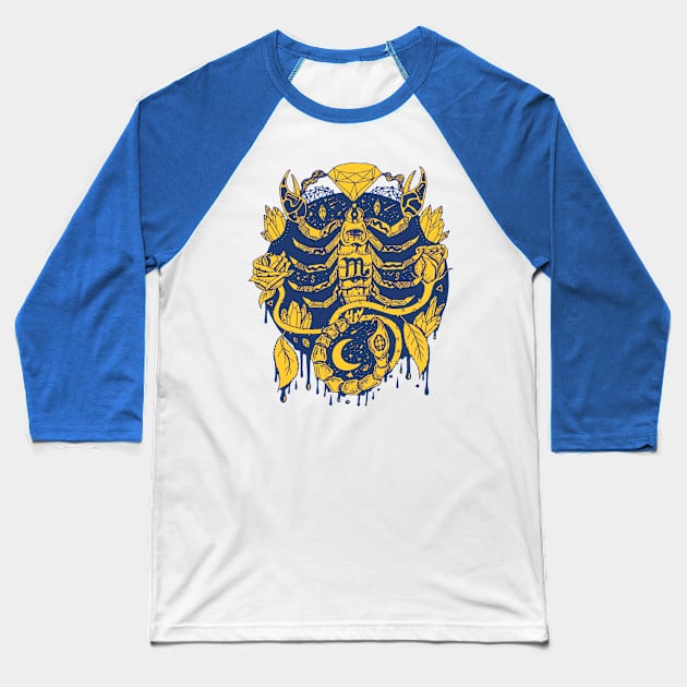 Navy Gold Mystic Scorpio Zodiac Baseball T-Shirt by kenallouis